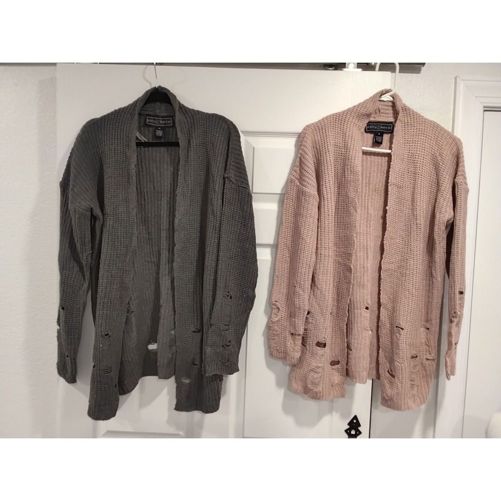 Polly & Esther Distressed Knit Cardigan Sweater Bundle Women's M